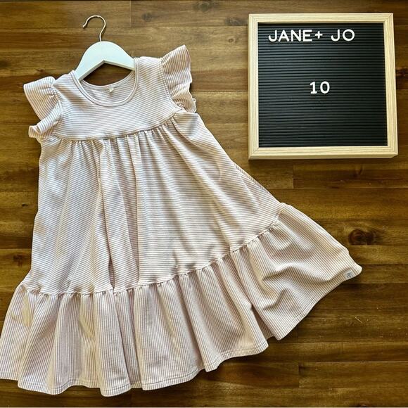 Jane + Jo Short Sleeve Cotton Knit Ribbed Emily Dress - Petal Pink Stripe 10 - Picture 1 of 7